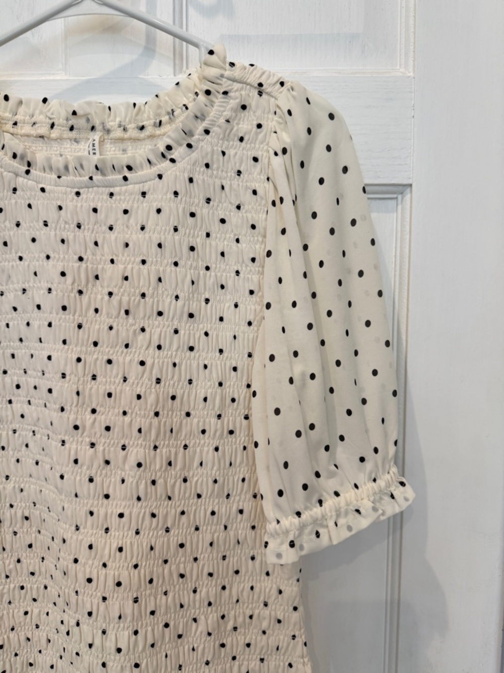 American Eagle Size M Polka Dot Smocked Dress Puff Sleeve Ruffle Hem Cute - Picture 4 of 15